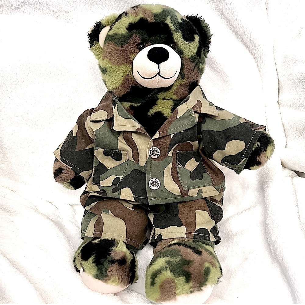 BUILD A BEAR Vtg Y2K Military Camoflauge Green Bear in Army Outfit 17 inches